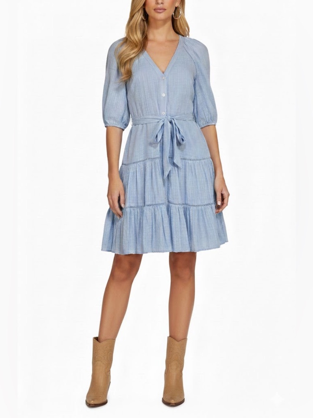 Veronica Beard Dewey Tiered Blue Mini Dress Sz 6